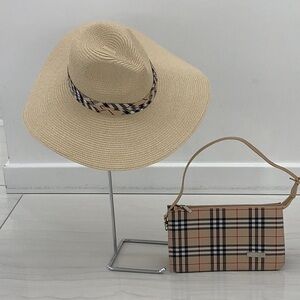 Straw Hat with Matching Plaid Purse